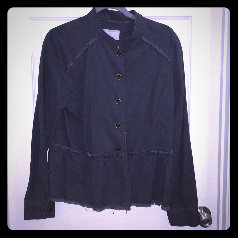 Thin Blue Jean Jacket With Fringe
